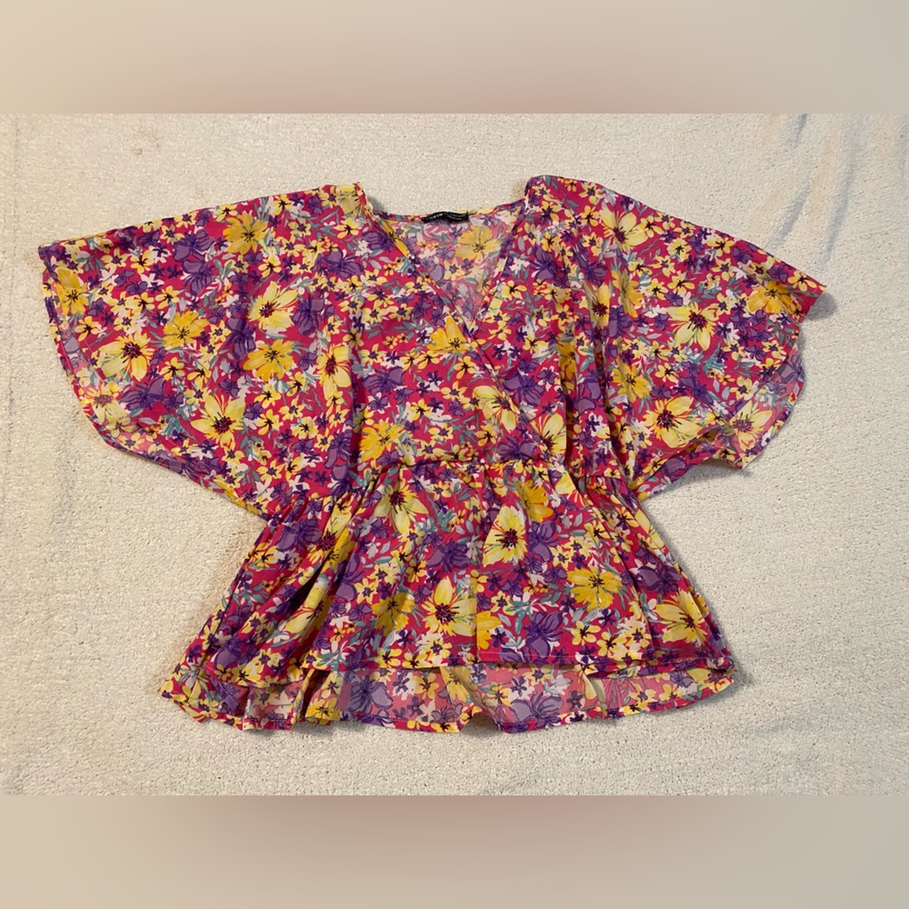 SHEIN Colorful Floral Wrap Blouse